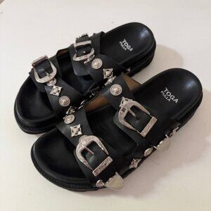 TOGA Pulla Black Leather Buckle Charm Sandals